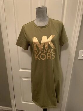 Michael Kors Olive Green Tee Dress with Gold Logo